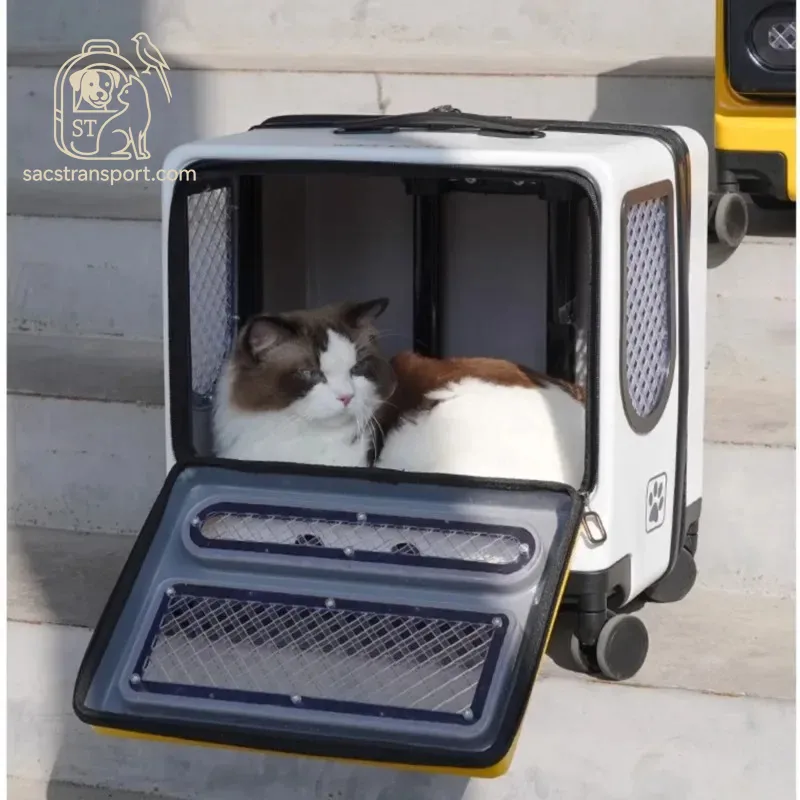 Valise de transport chat ouverte avec intérieur confortable sacstransport