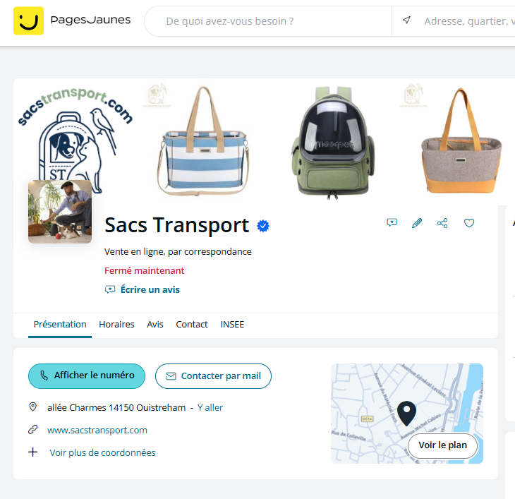 fiche sacs transport sur pages jaunes pour chat et chien