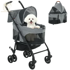 Poussette chien 3 en 1 avec panier amovible