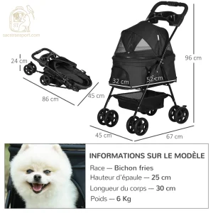 Dimensions poussette compacte pour chien