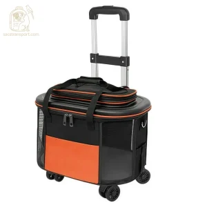 Valise trolley orange pour chat avec roulettes
