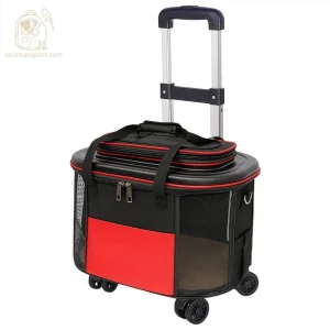 Valise trolley rouge pour chat avec roulettes